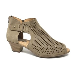 Earth Keri Khaki Sz 8 Tan Peep-Toe Ankle Booties Sandals Beige Taupe